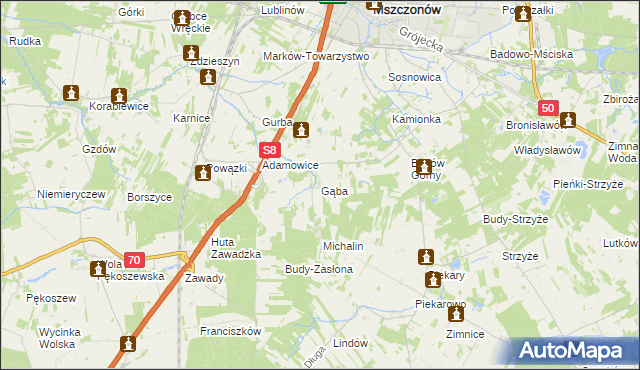 mapa Gąba, Gąba na mapie Targeo