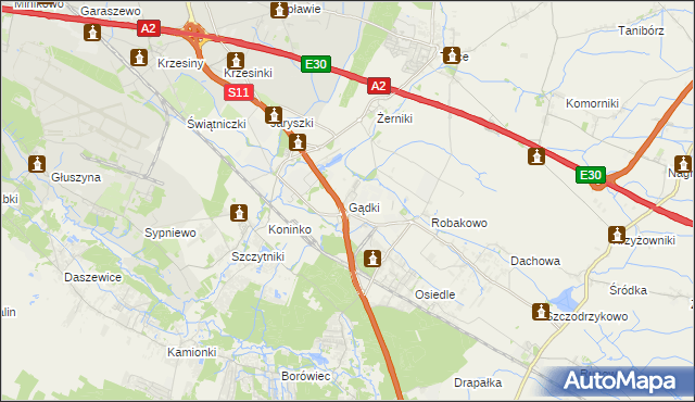 mapa Gądki, Gądki na mapie Targeo