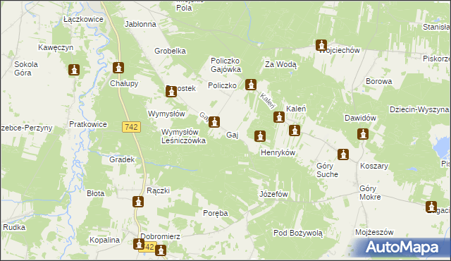 mapa Gaj gmina Przedbórz, Gaj gmina Przedbórz na mapie Targeo