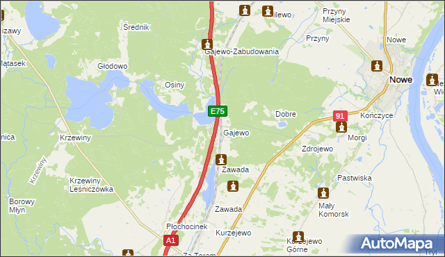 mapa Gajewo gmina Nowe, Gajewo gmina Nowe na mapie Targeo