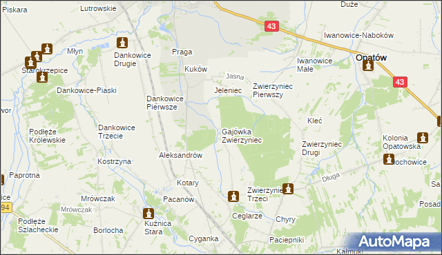 mapa Gajówka Zwierzyniec, Gajówka Zwierzyniec na mapie Targeo