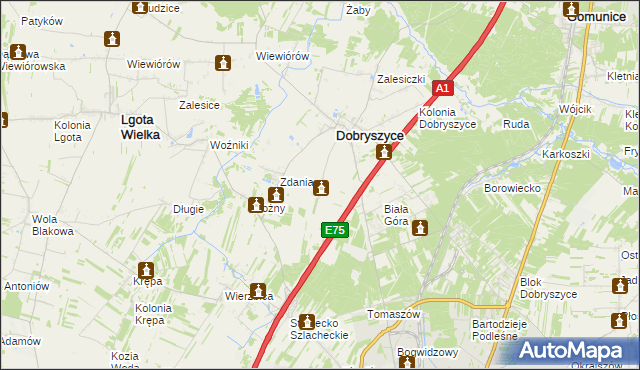 mapa Galonki gmina Dobryszyce, Galonki gmina Dobryszyce na mapie Targeo