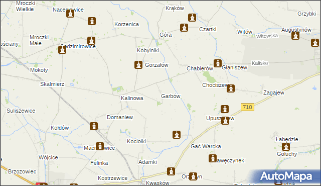 mapa Garbów gmina Błaszki, Garbów gmina Błaszki na mapie Targeo