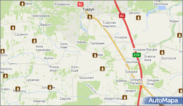 mapa Garbów gmina Tuszyn, Garbów gmina Tuszyn na mapie Targeo