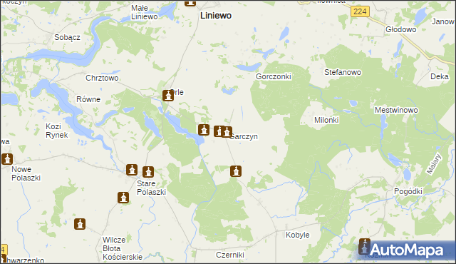 mapa Garczyn gmina Liniewo, Garczyn gmina Liniewo na mapie Targeo