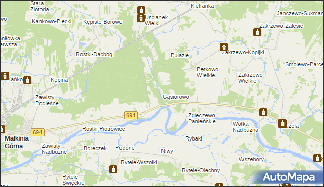 mapa Gąsiorowo gmina Zaręby Kościelne, Gąsiorowo gmina Zaręby Kościelne na mapie Targeo