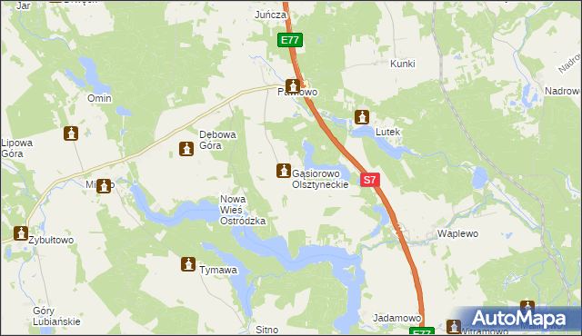 mapa Gąsiorowo Olsztyneckie, Gąsiorowo Olsztyneckie na mapie Targeo