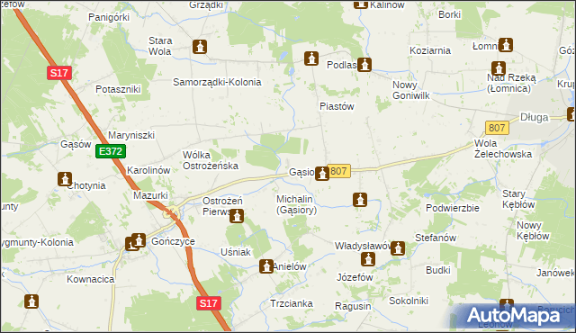 mapa Gąsiory gmina Żelechów, Gąsiory gmina Żelechów na mapie Targeo