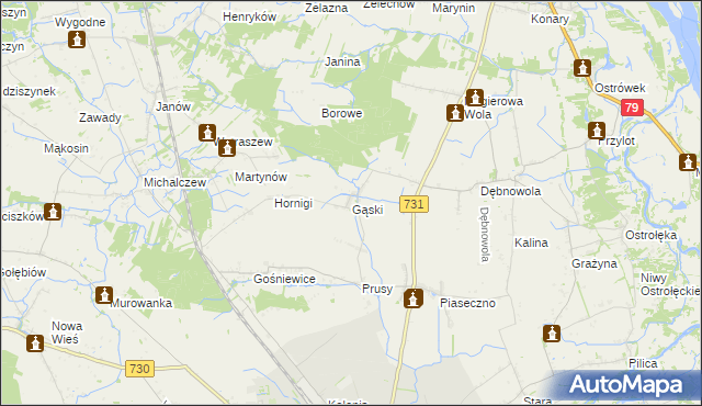 mapa Gąski gmina Warka, Gąski gmina Warka na mapie Targeo