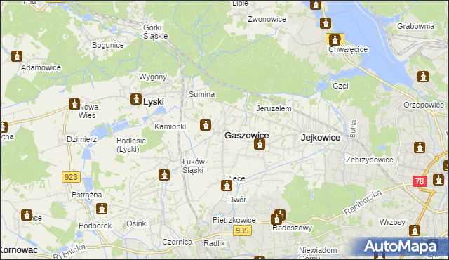 mapa Gaszowice powiat rybnicki, Gaszowice powiat rybnicki na mapie Targeo