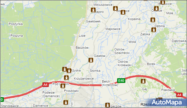 mapa Gawłów gmina Bochnia, Gawłów gmina Bochnia na mapie Targeo