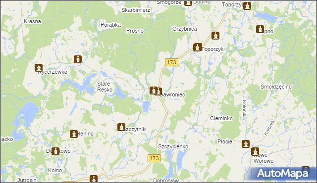 mapa Gawroniec gmina Połczyn-Zdrój, Gawroniec gmina Połczyn-Zdrój na mapie Targeo