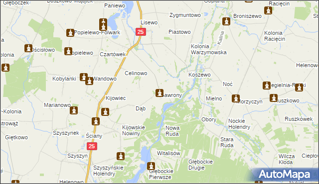 mapa Gawrony gmina Skulsk, Gawrony gmina Skulsk na mapie Targeo