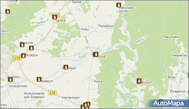 mapa Gębice gmina Czarnków, Gębice gmina Czarnków na mapie Targeo