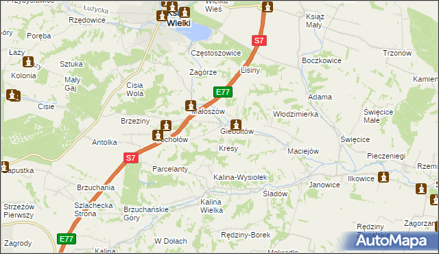 mapa Giebułtów gmina Książ Wielki, Giebułtów gmina Książ Wielki na mapie Targeo