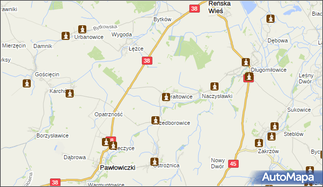 mapa Gierałtowice gmina Reńska Wieś, Gierałtowice gmina Reńska Wieś na mapie Targeo