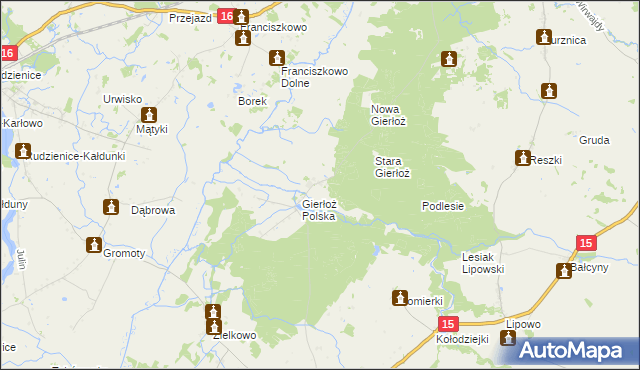 mapa Gierłoż gmina Ostróda, Gierłoż gmina Ostróda na mapie Targeo