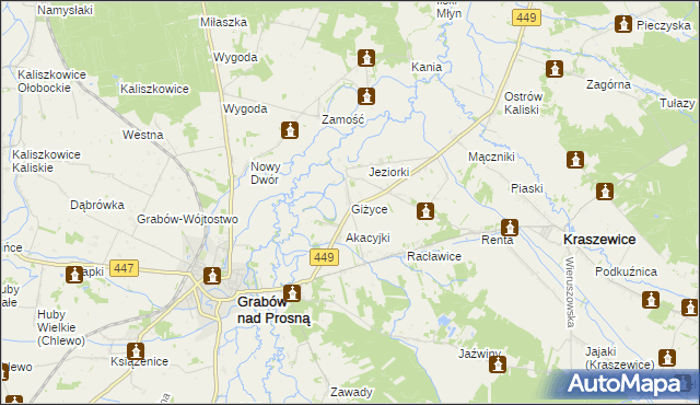 mapa Giżyce gmina Grabów nad Prosną, Giżyce gmina Grabów nad Prosną na mapie Targeo