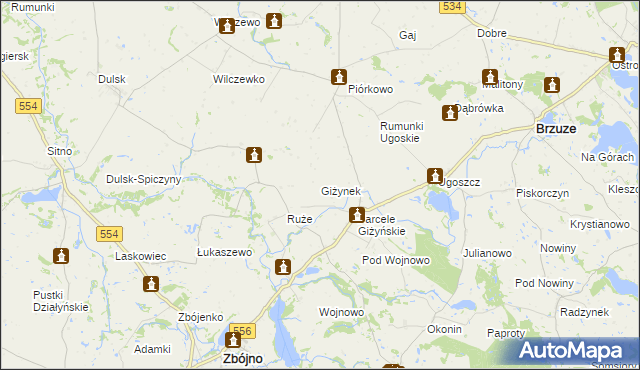 mapa Giżynek gmina Brzuze, Giżynek gmina Brzuze na mapie Targeo