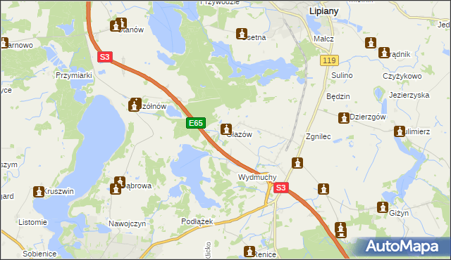 mapa Głazów gmina Myślibórz, Głazów gmina Myślibórz na mapie Targeo