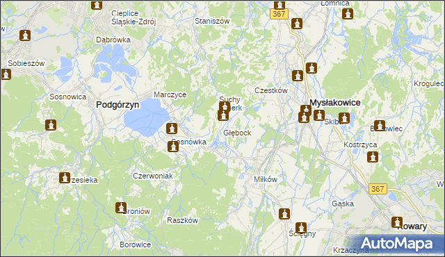 mapa Głębock gmina Podgórzyn, Głębock gmina Podgórzyn na mapie Targeo