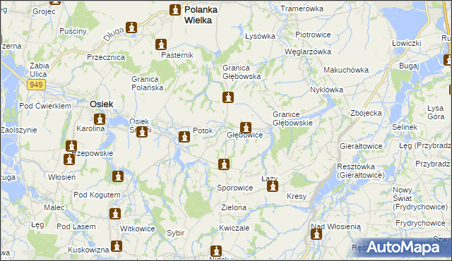 mapa Głębowice gmina Osiek, Głębowice gmina Osiek na mapie Targeo