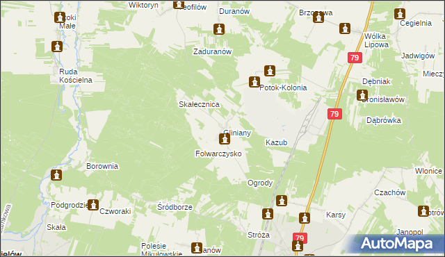 mapa Gliniany gmina Ożarów, Gliniany gmina Ożarów na mapie Targeo