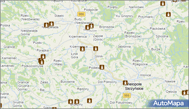 mapa Glinik gmina Wielopole Skrzyńskie, Glinik gmina Wielopole Skrzyńskie na mapie Targeo