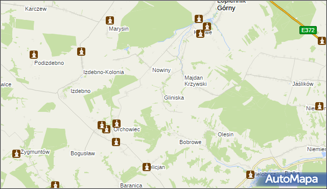 mapa Gliniska gmina Łopiennik Górny, Gliniska gmina Łopiennik Górny na mapie Targeo