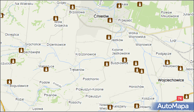 mapa Glinka gmina Ćmielów, Glinka gmina Ćmielów na mapie Targeo