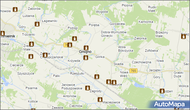 mapa Glinka gmina Gnojno, Glinka gmina Gnojno na mapie Targeo