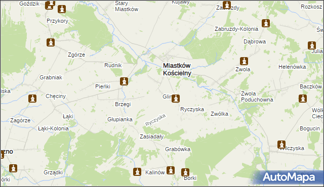 mapa Glinki gmina Miastków Kościelny, Glinki gmina Miastków Kościelny na mapie Targeo