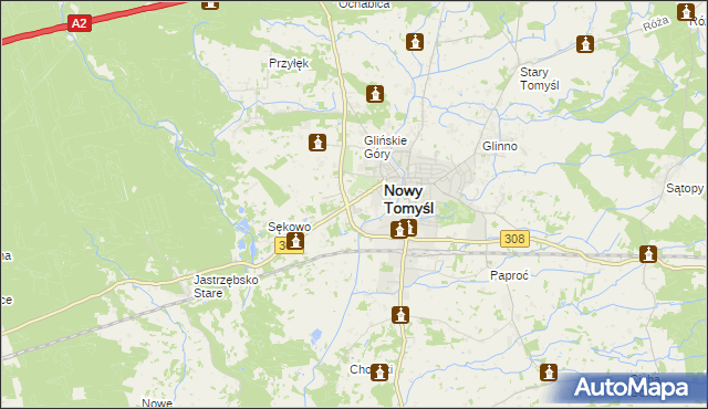 mapa Glinno gmina Nowy Tomyśl, Glinno gmina Nowy Tomyśl na mapie Targeo