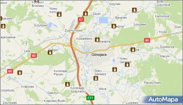 mapa Glinojeck, Glinojeck na mapie Targeo