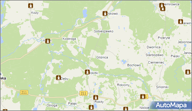 mapa Gliśnica gmina Czarna Dąbrówka, Gliśnica gmina Czarna Dąbrówka na mapie Targeo