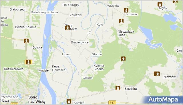 mapa Głodno gmina Łaziska, Głodno gmina Łaziska na mapie Targeo