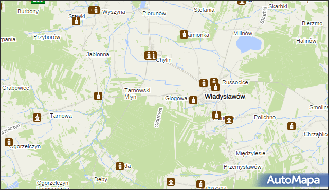 mapa Głogowa gmina Władysławów, Głogowa gmina Władysławów na mapie Targeo