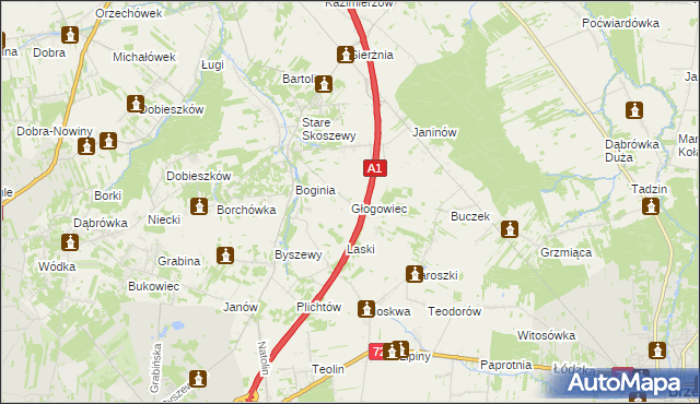 mapa Głogowiec gmina Nowosolna, Głogowiec gmina Nowosolna na mapie Targeo