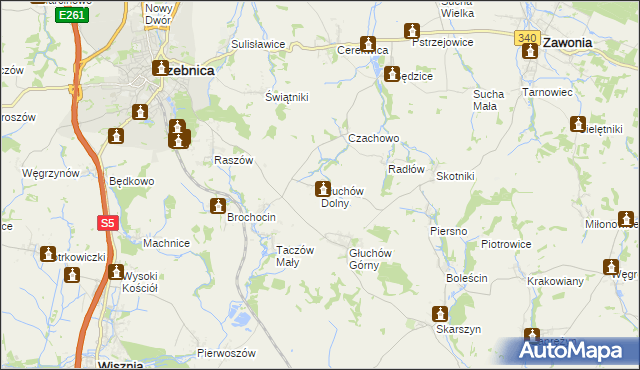 mapa Głuchów Dolny, Głuchów Dolny na mapie Targeo