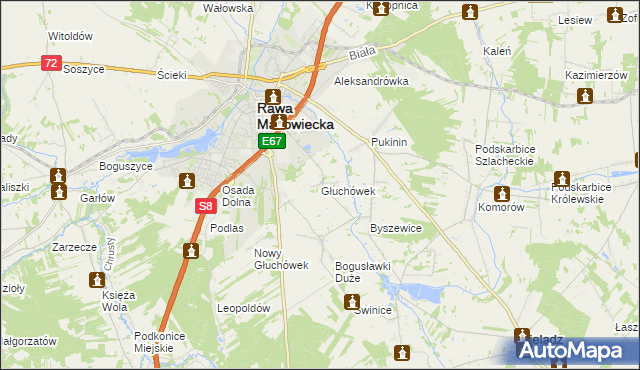 mapa Głuchówek gmina Rawa Mazowiecka, Głuchówek gmina Rawa Mazowiecka na mapie Targeo