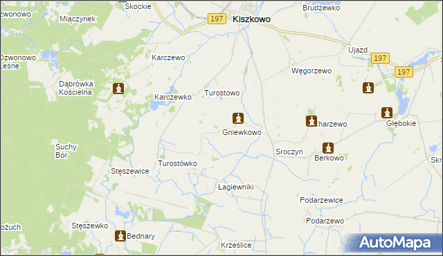 mapa Gniewkowo gmina Kiszkowo, Gniewkowo gmina Kiszkowo na mapie Targeo