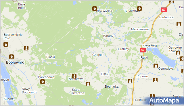 mapa Gnojno gmina Bobrowniki, Gnojno gmina Bobrowniki na mapie Targeo