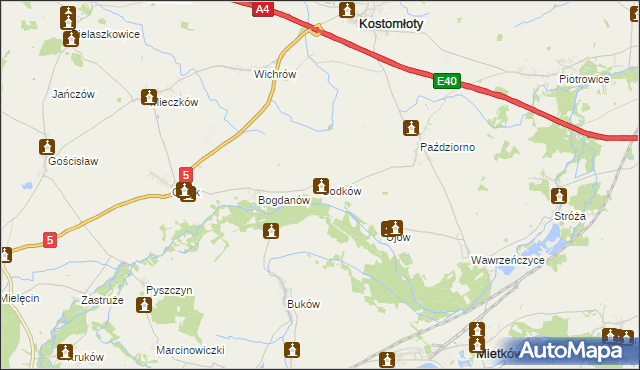 mapa Godków gmina Kostomłoty, Godków gmina Kostomłoty na mapie Targeo