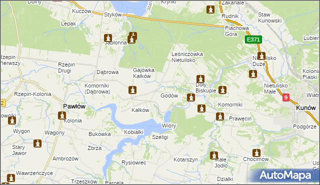 mapa Godów gmina Pawłów, Godów gmina Pawłów na mapie Targeo