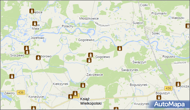 mapa Gogolewo gmina Książ Wielkopolski, Gogolewo gmina Książ Wielkopolski na mapie Targeo