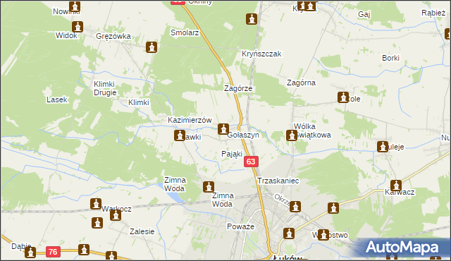 mapa Gołaszyn gmina Łuków, Gołaszyn gmina Łuków na mapie Targeo