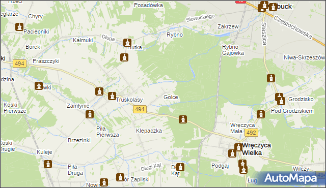mapa Golce gmina Wręczyca Wielka, Golce gmina Wręczyca Wielka na mapie Targeo
