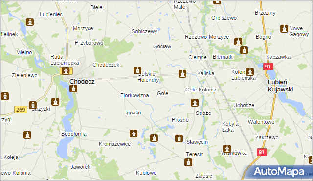 mapa Gole gmina Lubień Kujawski, Gole gmina Lubień Kujawski na mapie Targeo