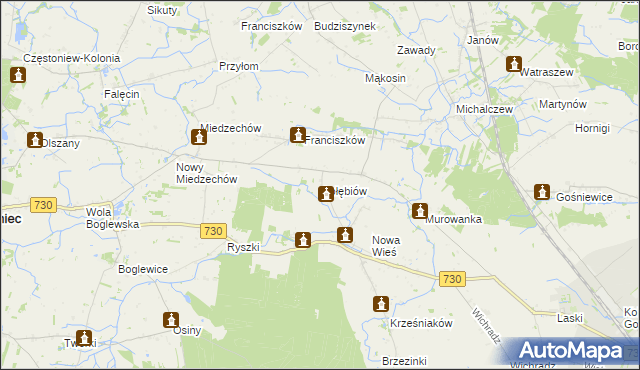 mapa Gołębiów gmina Jasieniec, Gołębiów gmina Jasieniec na mapie Targeo