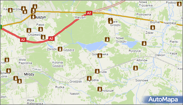 mapa Gołębiówka gmina Kałuszyn, Gołębiówka gmina Kałuszyn na mapie Targeo